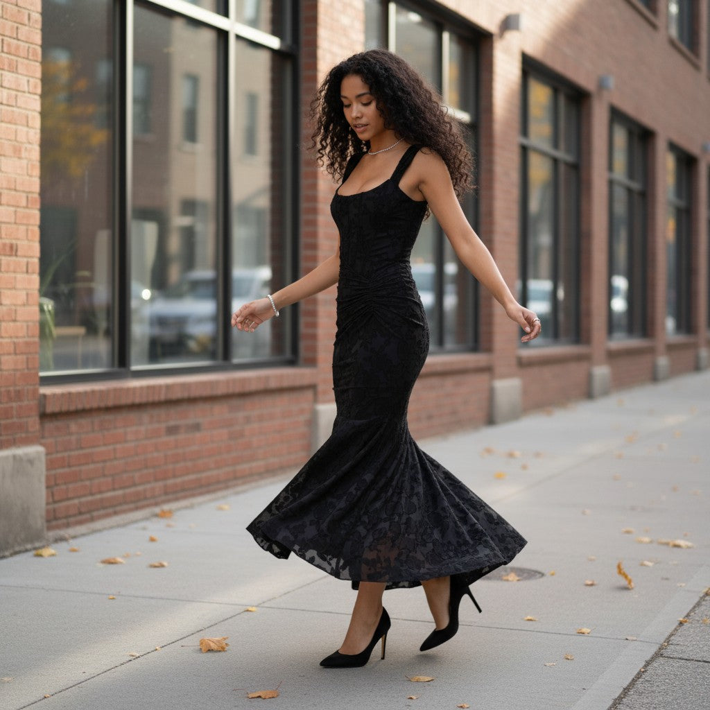Elegant Evening Dress | Off-Shoulder Gown with Floral Texture - Versatile Style for Formal Occasions