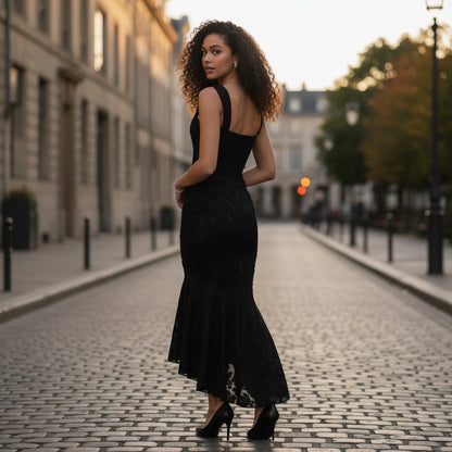 Elegant Evening Dress | Off-Shoulder Gown with Floral Texture - Versatile Style for Formal Occasions