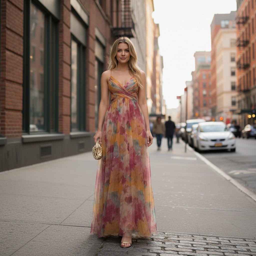 Floral Elegance | Women's Maxi Dress - A-Line Sleeveless Design with Floral Print