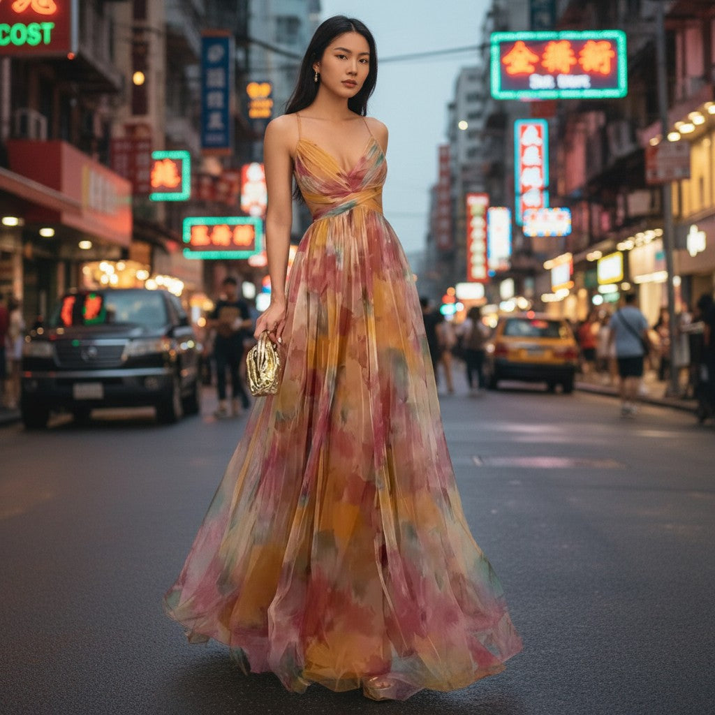 Floral Elegance | Women's Maxi Dress - A-Line Sleeveless Design with Floral Print