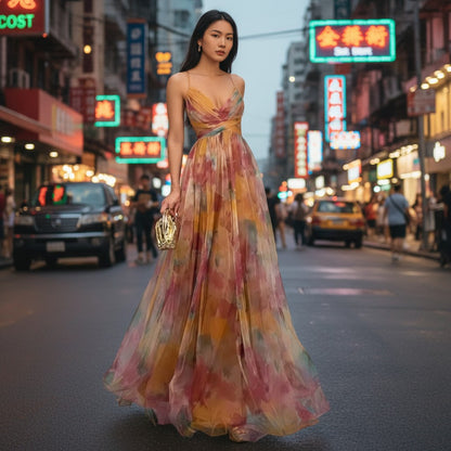 Floral Elegance | Women's Maxi Dress - A-Line Sleeveless Design with Floral Print