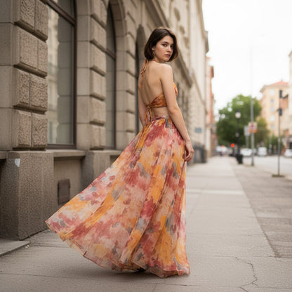 Floral Elegance | Women's Maxi Dress - A-Line Sleeveless Design with Floral Print