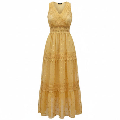 BohoChic | Women's Lace Tiered Maxi Dress - Ankle-Length Sleeveless Style