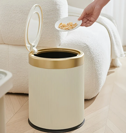 Oval Trash Can | Sage Green Ribbed Press-Top Waste Bin