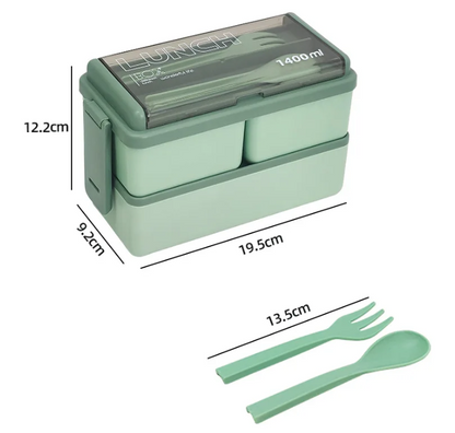Double Layer Bento Box | 1400ml Portable Lunch Box with Fork & Spoon