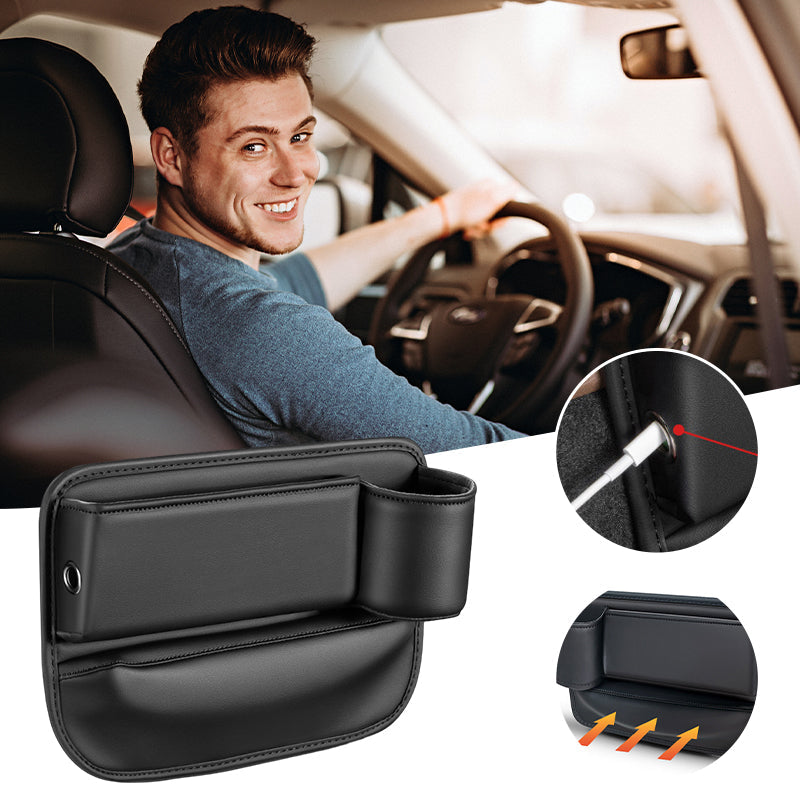Seat Gap Storage Box Leather | Fits Driver & Co-Driver Seat Gaps | Stops Items Falling, Reserved Charging Port