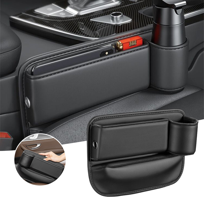 Seat Gap Storage Box Leather | Fits Driver & Co-Driver Seat Gaps | Stops Items Falling, Reserved Charging Port