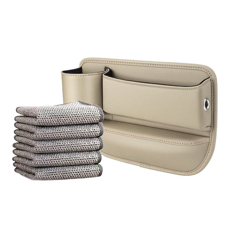 Seat Gap Storage Box Leather | Fits Driver & Co-Driver Seat Gaps | Stops Items Falling, Reserved Charging Port
