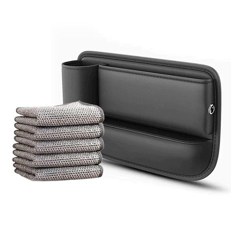Seat Gap Storage Box Leather | Fits Driver & Co-Driver Seat Gaps | Stops Items Falling, Reserved Charging Port