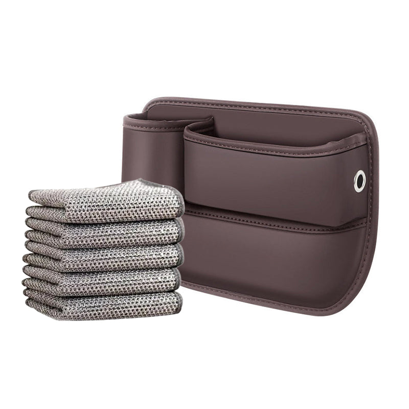 Seat Gap Storage Box Leather | Fits Driver & Co-Driver Seat Gaps | Stops Items Falling, Reserved Charging Port