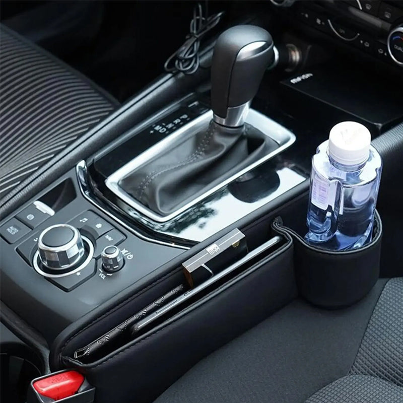 Seat Gap Storage Box Leather | Fits Driver & Co-Driver Seat Gaps | Stops Items Falling, Reserved Charging Port