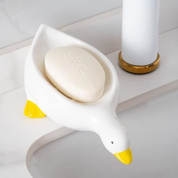 Self-Draining Soap Dish Plastic | Swan-Shaped Design with Tilted Drainage | Keeps Soap Dry, No Drilling Needed