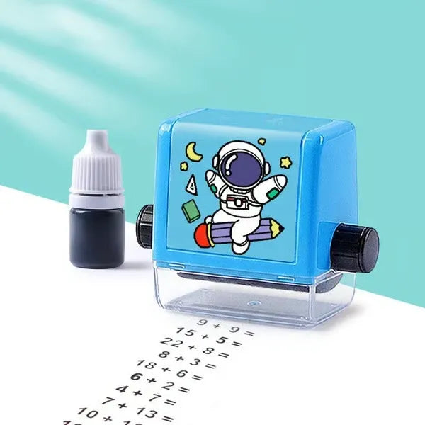 Self-Inking Maths Practice Stamp Roller | Adjustable Difficulty Number Wheels | Mess-Free Instant Worksheet Maker