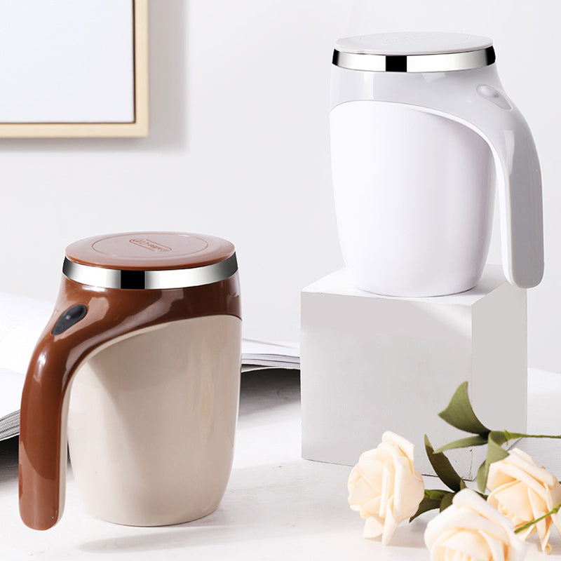 Self Stirring Mug | Flat Seating Lid, Sweeping Side Handle