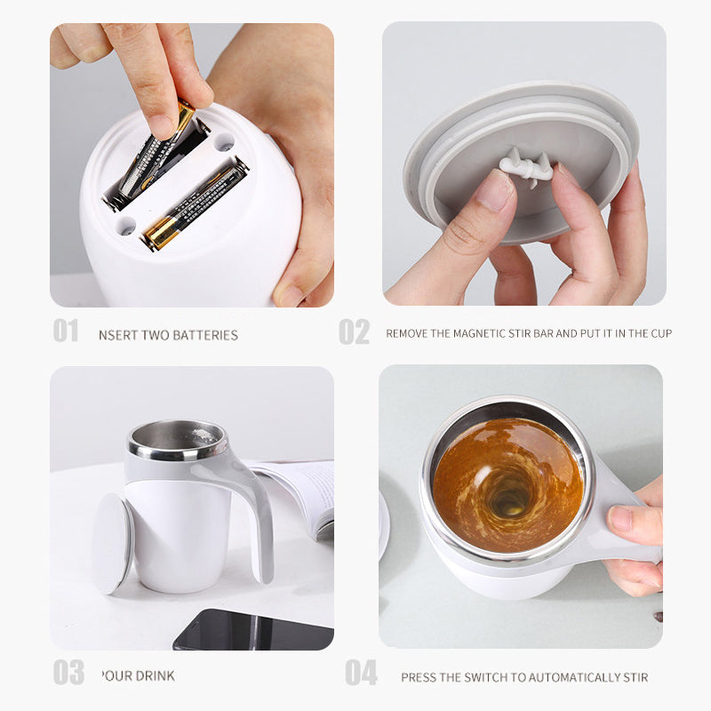 Self Stirring Mug | Flat Seating Lid, Sweeping Side Handle