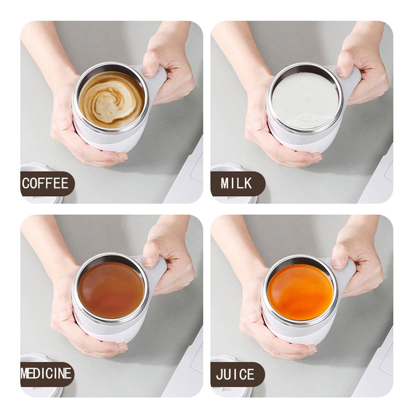 Self Stirring Mug | Flat Seating Lid, Sweeping Side Handle