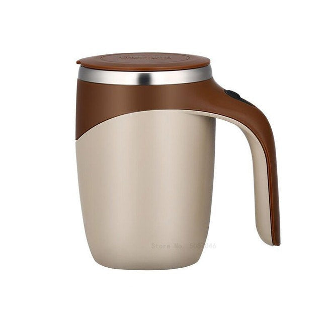 Self Stirring Mug | Flat Seating Lid, Sweeping Side Handle