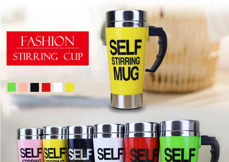 Self Stirring Thermal Cup | Screw Lid, Handle-Top Button