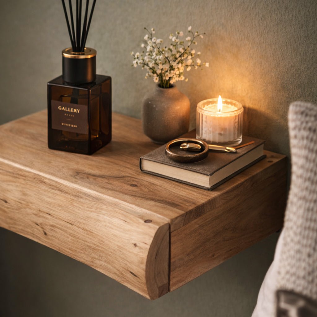 Set of 2 Hanging Nightstands – Acacia Wood, Compact Design for the Bedroom or Guest Room 1