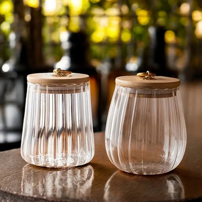 Set of High Borosilicate Tea Storage Jar | Sealed Wooden Lid & Clear Design for Freshness in Kitchen & Pantry 6