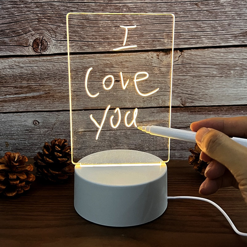 Lighted Message Board, Acrylic & ABS, 95 mm Base | USB or AA Battery Powered | Erasable Light Pen, 7 Colour Options 1