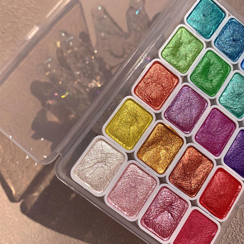 Shimmer Watercolour Paint Set 20 Colours | Mica Pigment Metallic Shine | Blends Easily, Lightfast Mineral Pigments