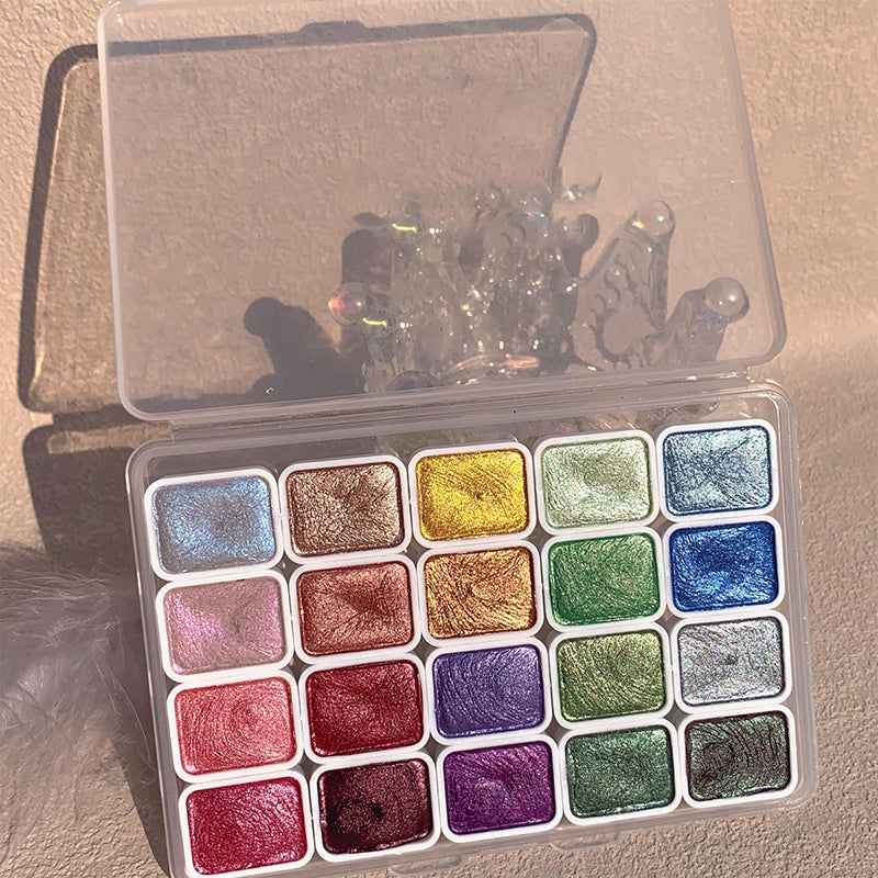 Shimmer Watercolour Paint Set 20 Colours | Mica Pigment Metallic Shine | Blends Easily, Lightfast Mineral Pigments