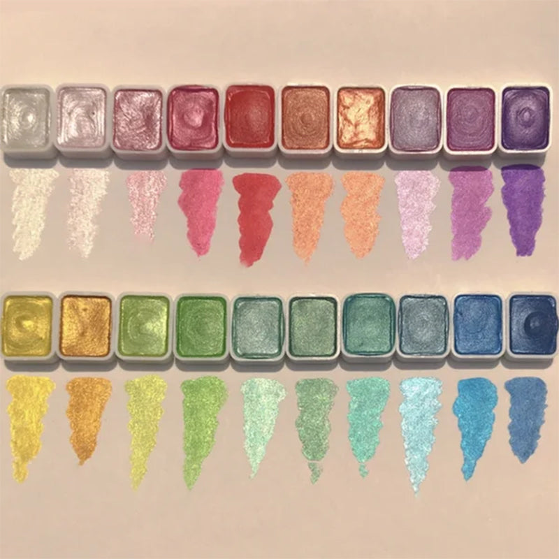 Shimmer Watercolour Paint Set 20 Colours | Mica Pigment Metallic Shine | Blends Easily, Lightfast Mineral Pigments