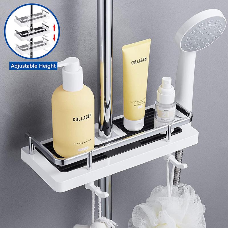 Shower Caddy Pole Rack ABS | Adjustable Height, No-Drill Install, Stainless Steel Fence | Rust-Free Bathroom Storage