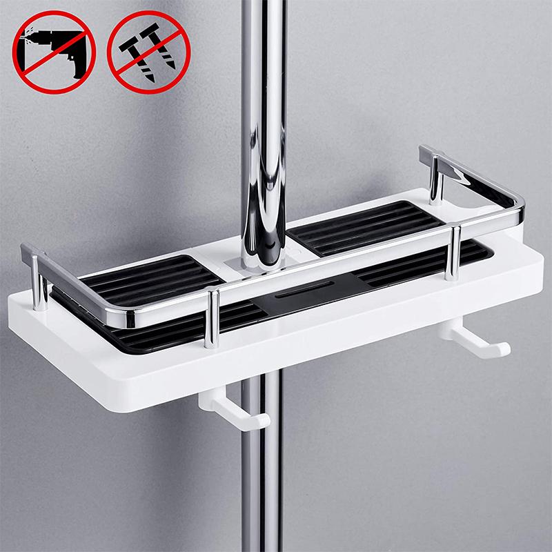 Shower Caddy Pole Rack ABS | Adjustable Height, No-Drill Install, Stainless Steel Fence | Rust-Free Bathroom Storage