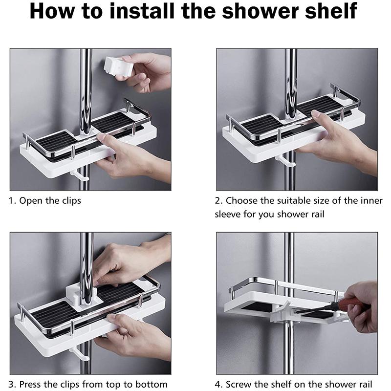 Shower Caddy Pole Rack ABS | Adjustable Height, No-Drill Install, Stainless Steel Fence | Rust-Free Bathroom Storage