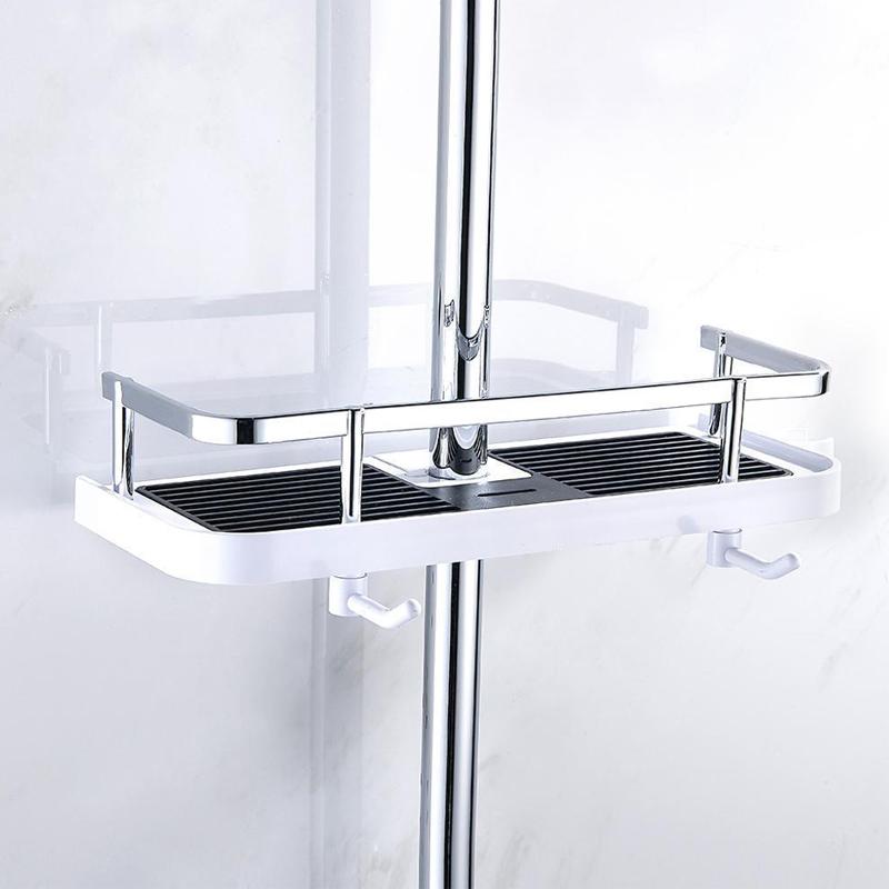 Shower Caddy Pole Rack ABS | Adjustable Height, No-Drill Install, Stainless Steel Fence | Rust-Free Bathroom Storage