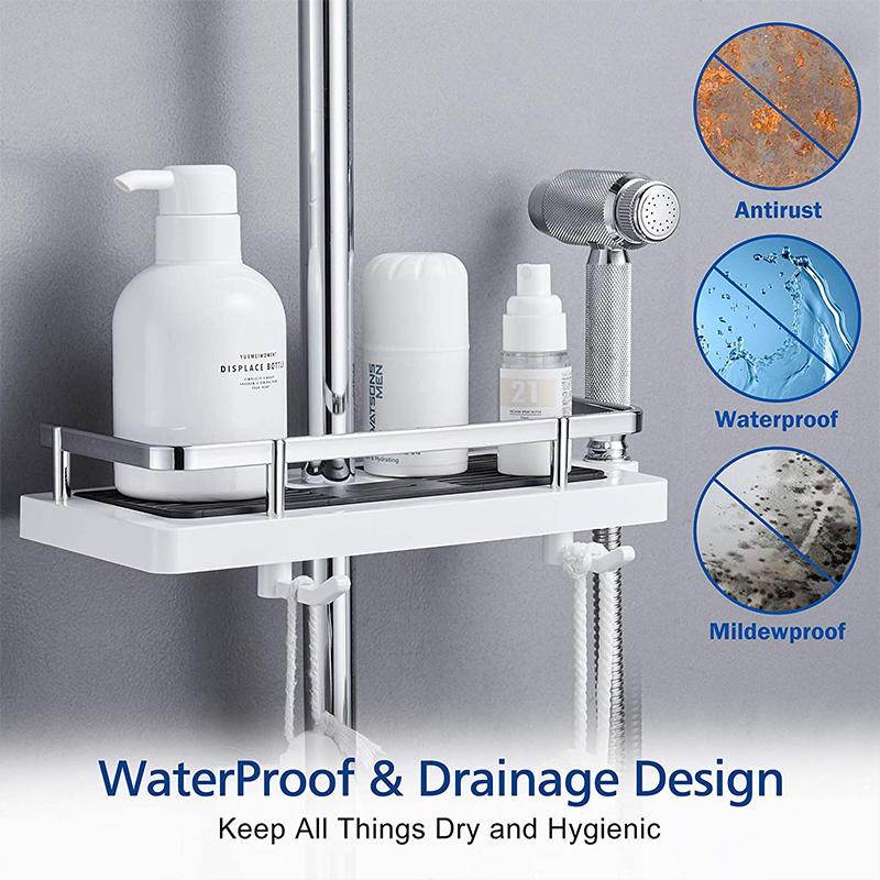 Shower Caddy Pole Rack ABS | Adjustable Height, No-Drill Install, Stainless Steel Fence | Rust-Free Bathroom Storage
