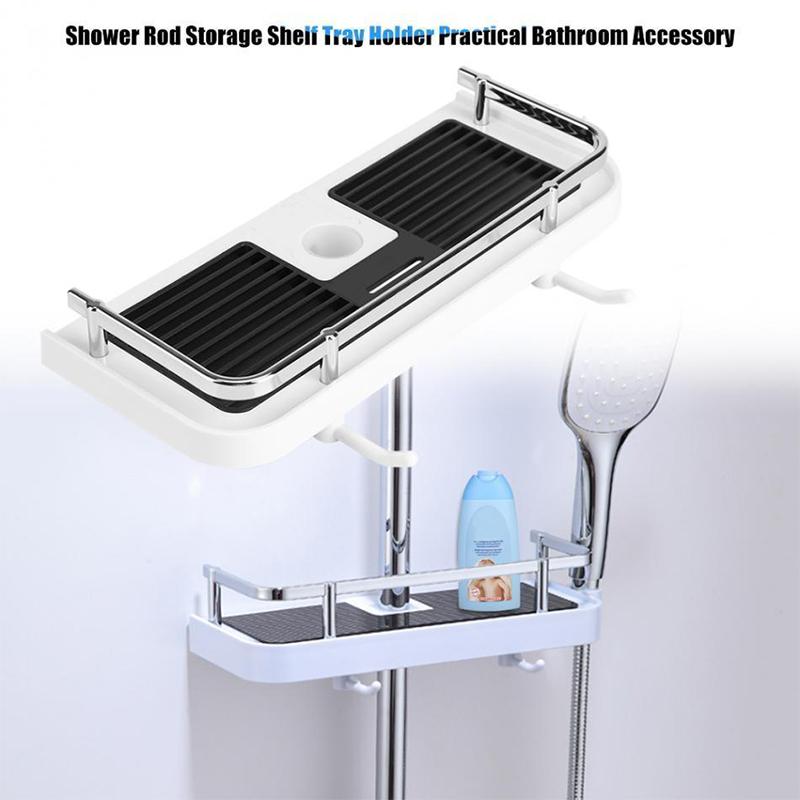 Shower Caddy Pole Rack ABS | Adjustable Height, No-Drill Install, Stainless Steel Fence | Rust-Free Bathroom Storage