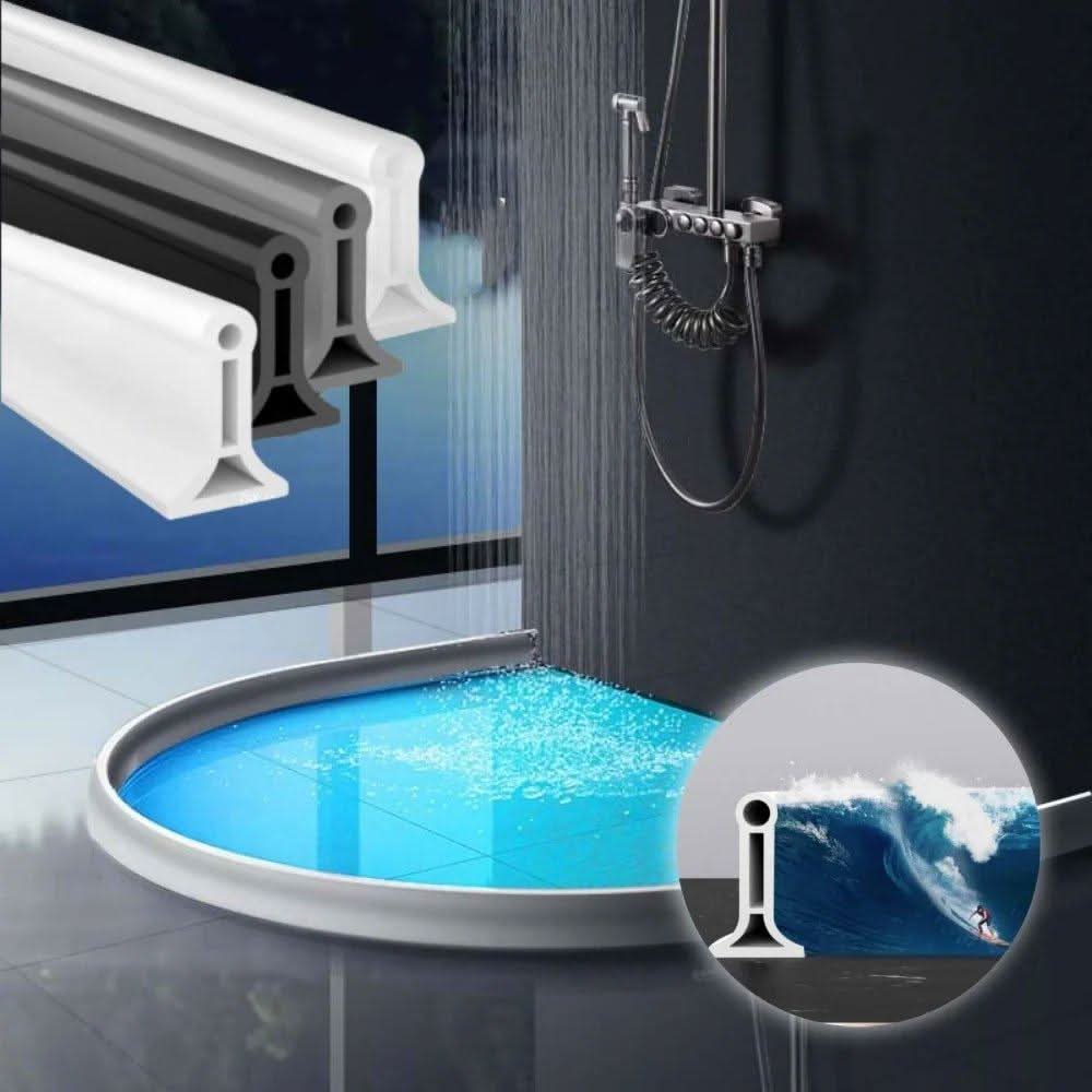 Shower Water Barrier Strip PVC | Peel-and-Stick, Flexes to Fit Curves and Corners | Keeps Bathroom Floors Dry and Slip-Free