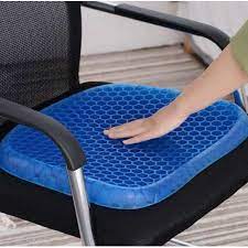 Blue silicone honeycomb seat cushion on an office chair