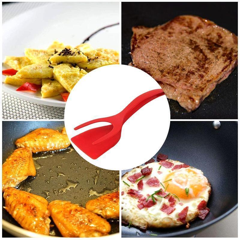 Silicone Spatula Tongs | 2-in-1 Non-Stick Cooking Gadget | Heat-Resistant Kitchen Tool for Eggs, Meat, Fish & Baking