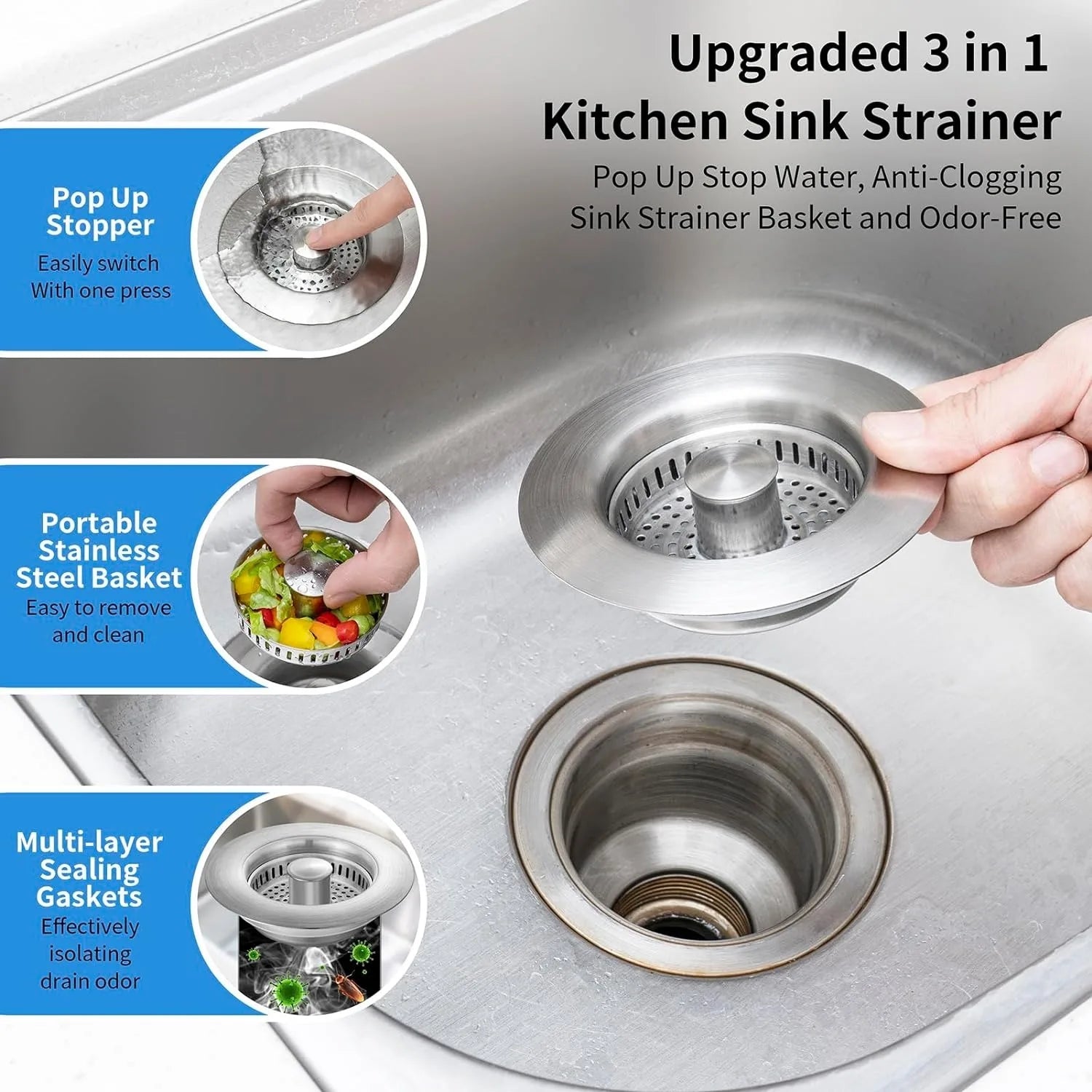 Sink Saver | Press-Down Stopper With A Scrap Basket