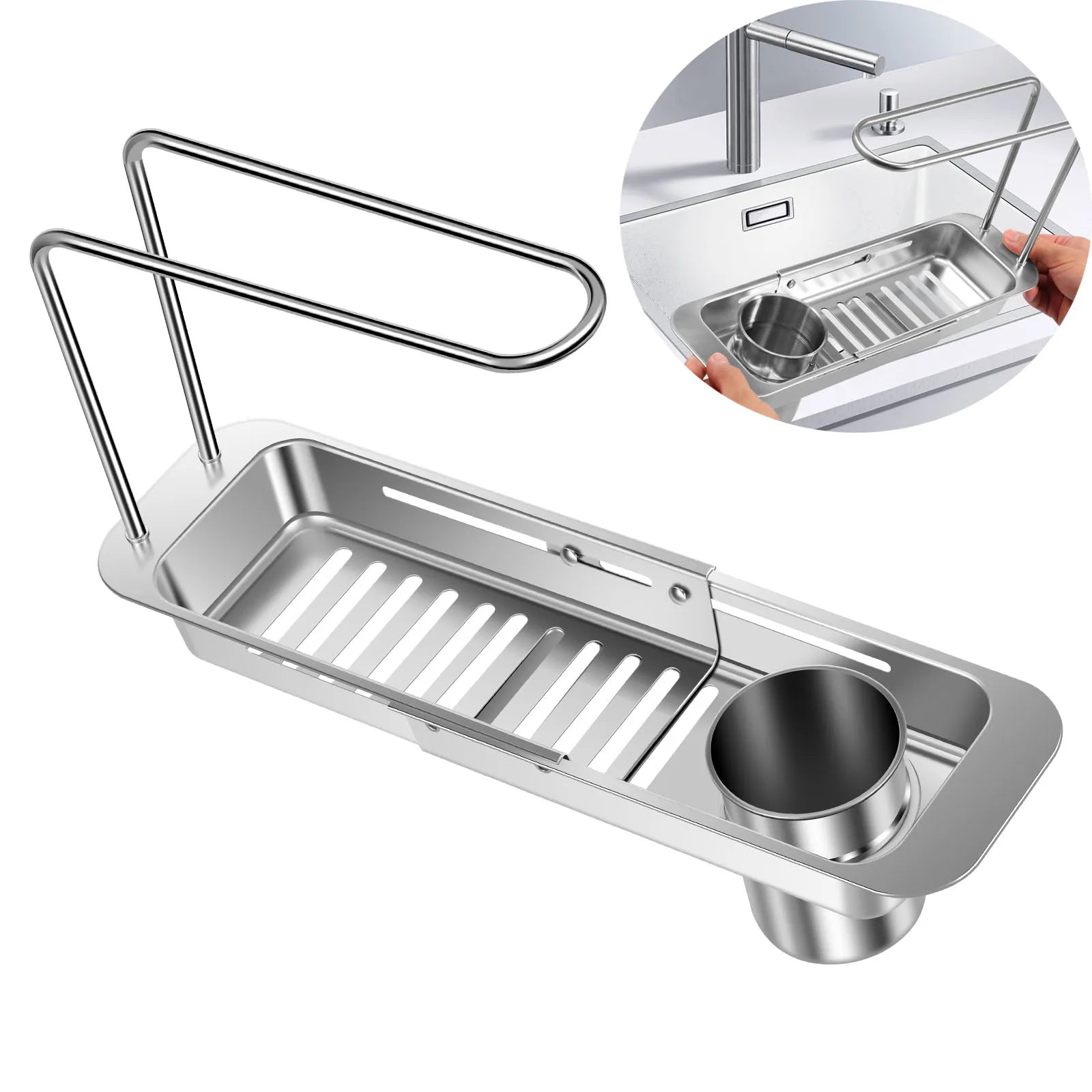 Sink Drain Shelf Stainless Steel Kitchen Holder Basket Towel Hanger 1