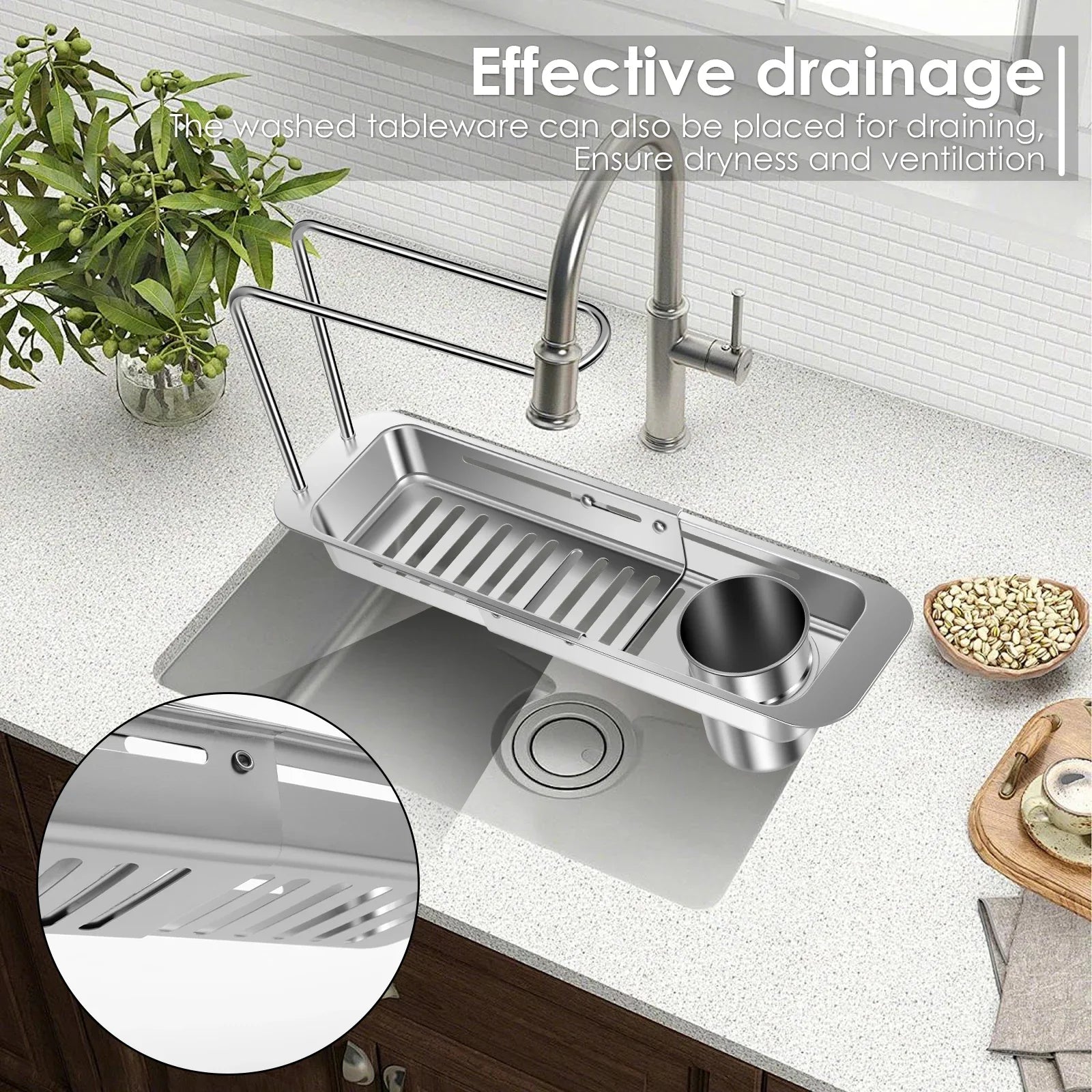 Sink Drain Shelf Stainless Steel Kitchen Holder Basket Towel Hanger 2