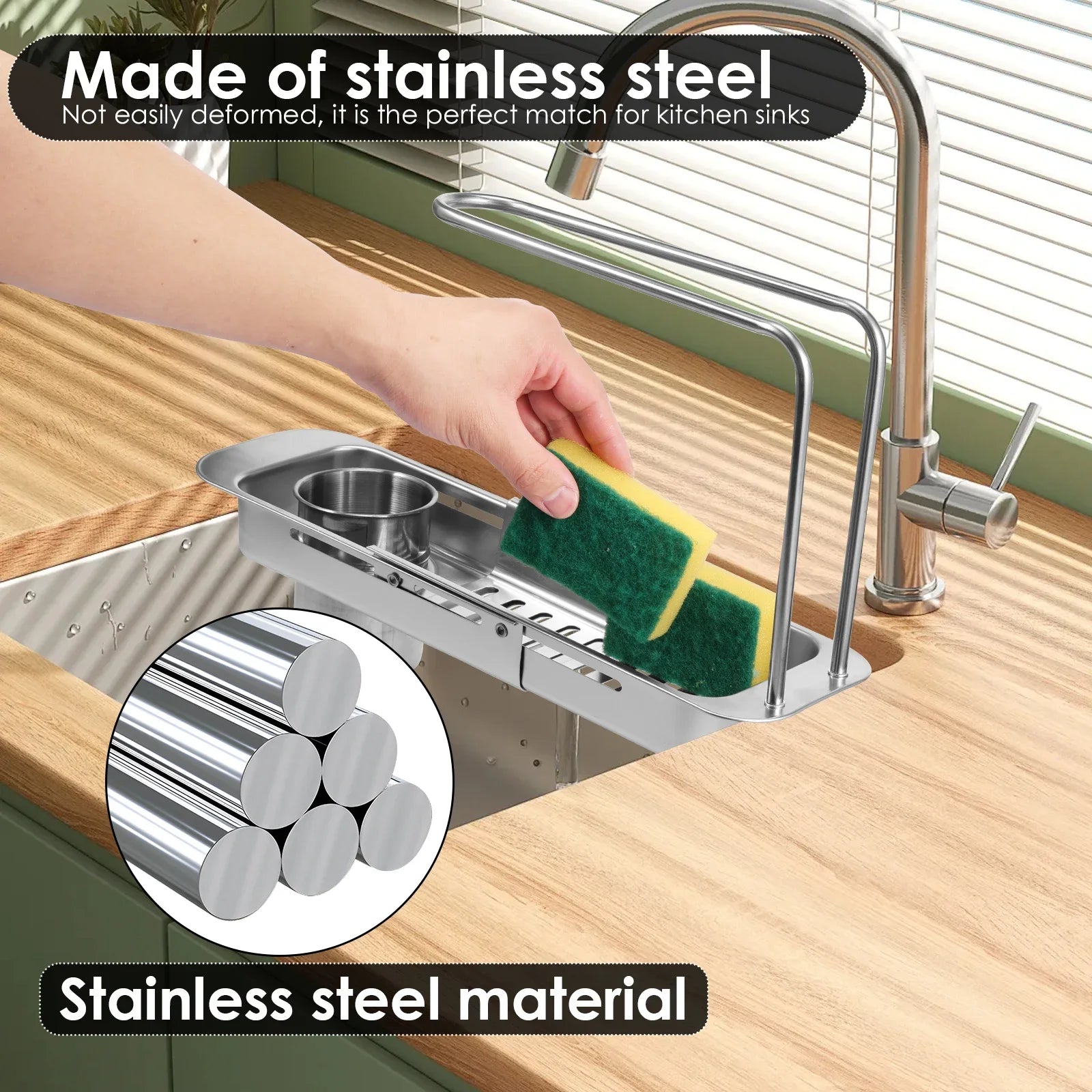 Sink Drain Shelf Stainless Steel Kitchen Holder Basket Towel Hanger 3