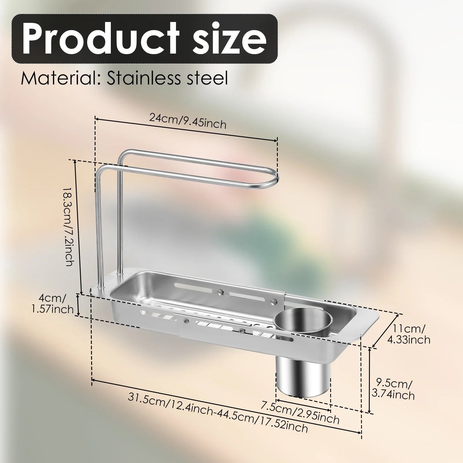 Sink Drain Shelf Stainless Steel Kitchen Holder Basket Towel Hanger 6