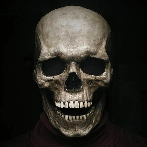 Skull Mask with Moving Jaw | Latex Halloween Face Mask with Movable Mouth | Realistic Latex Skeleton Costume Prop