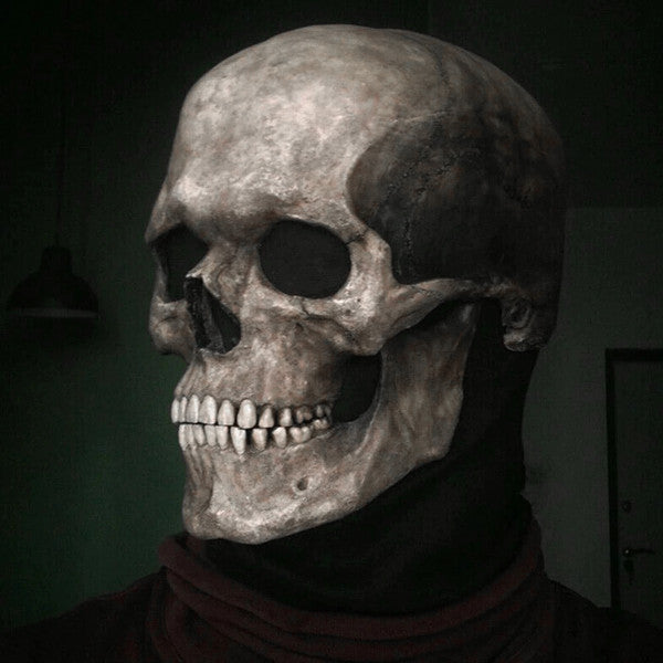 Skull Mask with Moving Jaw | Latex Halloween Face Mask with Movable Mouth | Realistic Latex Skeleton Costume Prop