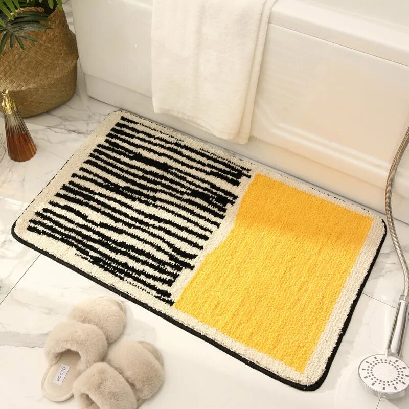 Small Bathroom Rug | Speckled Grid, Solid Block Panel