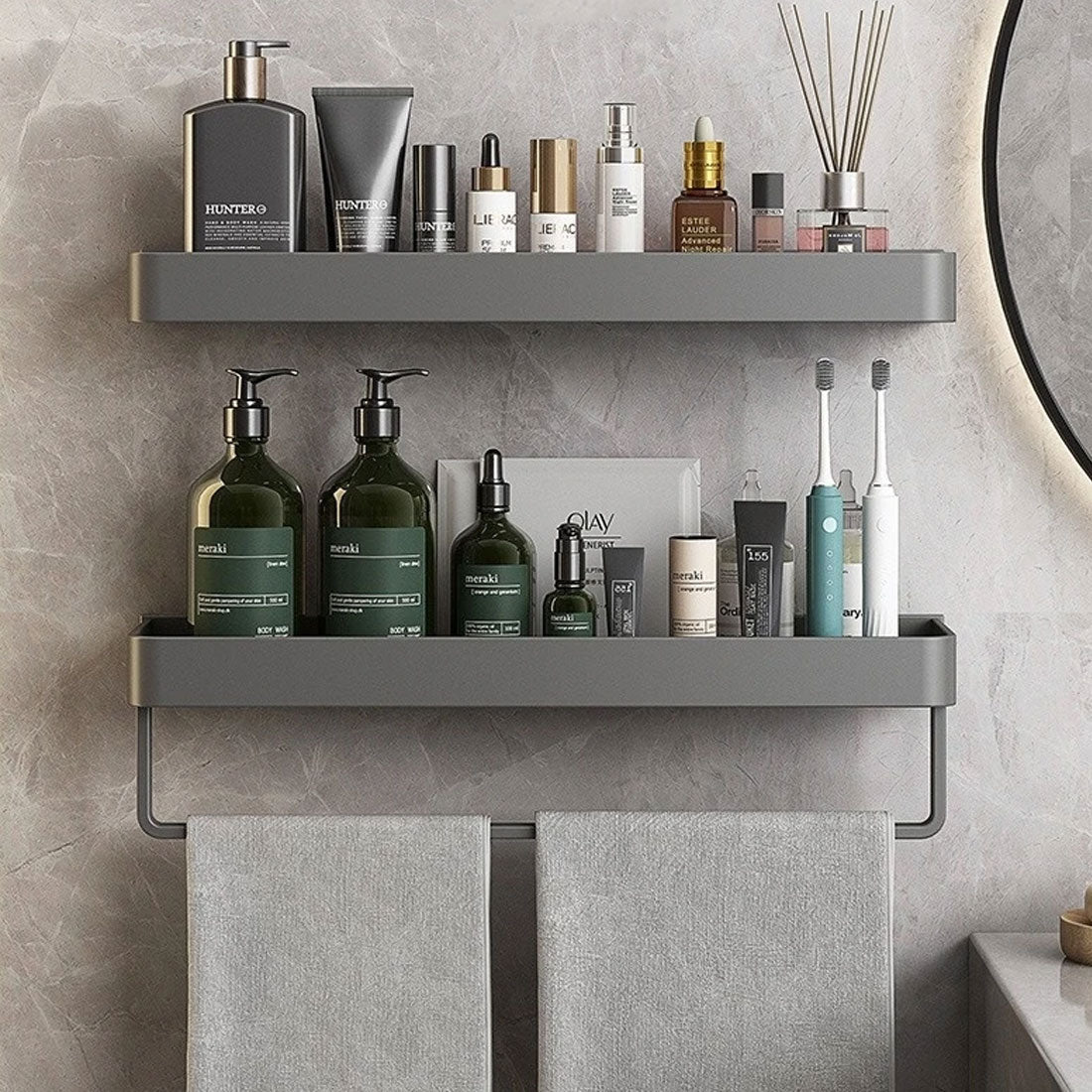 Small Bathroom Shelve - Self-Adhesive Installation and Towel Holder 1