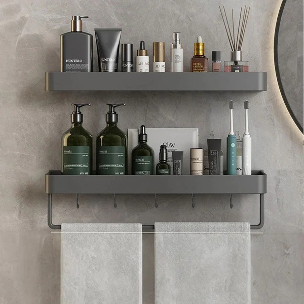 Small Bathroom Shelve - Self-Adhesive Installation and Towel Holder 9