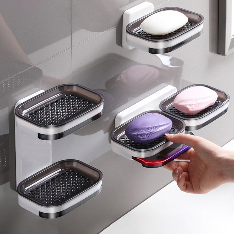 Soap Dish Self Adhesive Wall Mount | ABS Plastic, Black or Grey | Double Drainage Holes, No Drilling Required Ever