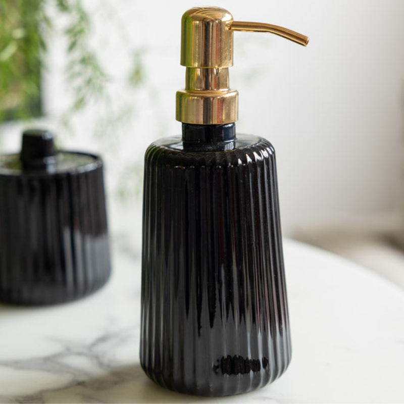 Soap Dispenser Ribbed Glass Iron Pump, Elegant Design 05