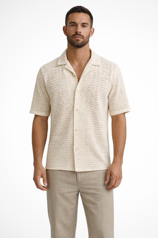 Solano | Men's Shirt – Lightweight Chevron Texture With Open Collar 0